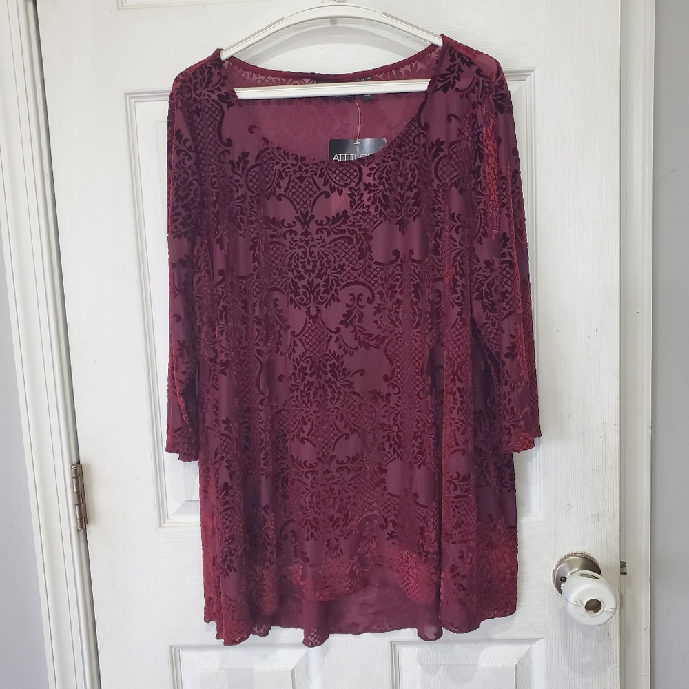 Attitudes by Renee Burgundy Top Size 2X NWT